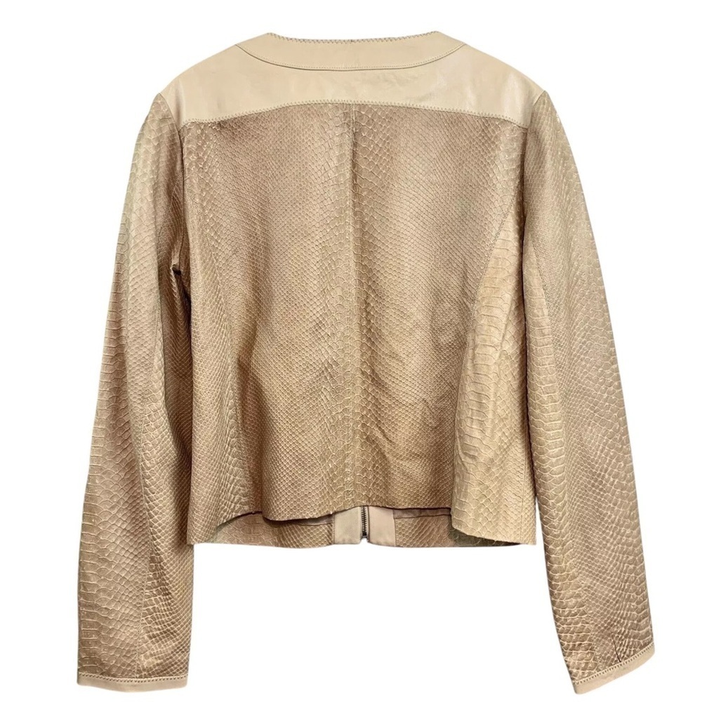 Illia Genuine Leather Animal Snakeskin Textured Zip Moto Jacket Beige Tan Size 8 - Picture 2 of 8